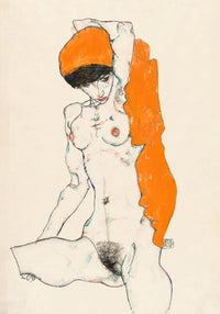Standing Nude with Orange Drapery – Egon Schiele Kunstdruck — Ansicht 3