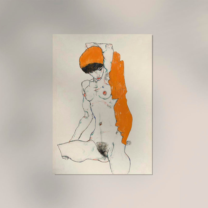 Standing Nude with Orange Drapery – Egon Schiele Kunstdruck — Ansicht 2