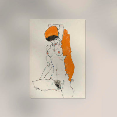 Standing Nude with Orange Drapery – Egon Schiele Art Print