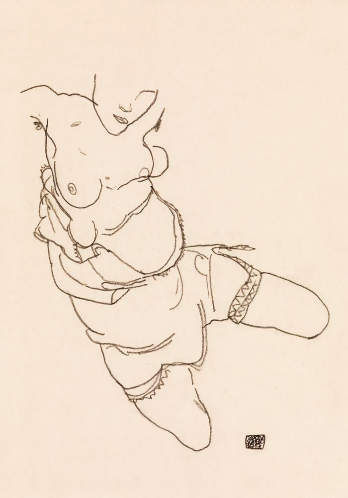 Semi Dressed Model by Egon Schiele – Kunstdruck Poster — Ansicht 3