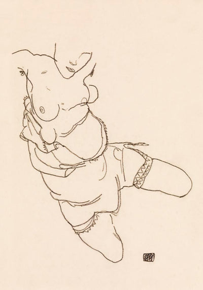 Semi Dressed Model by Egon Schiele – Kunstdruck Poster
