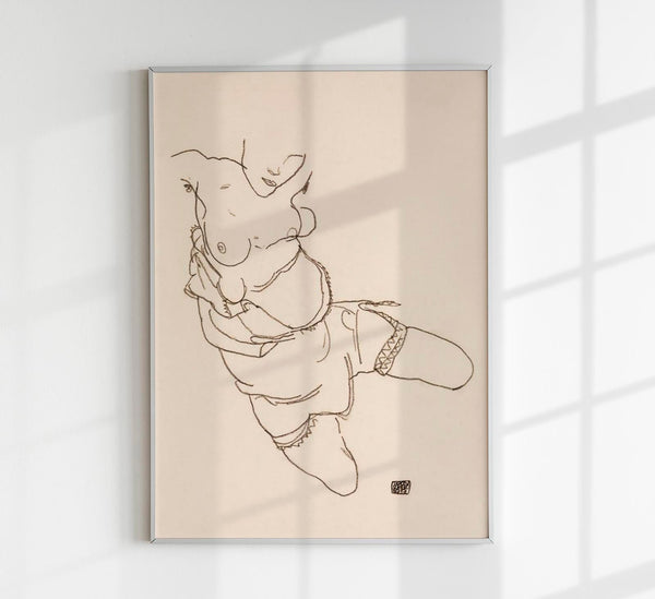 Semi Dressed Model by Egon Schiele – Kunstdruck Poster