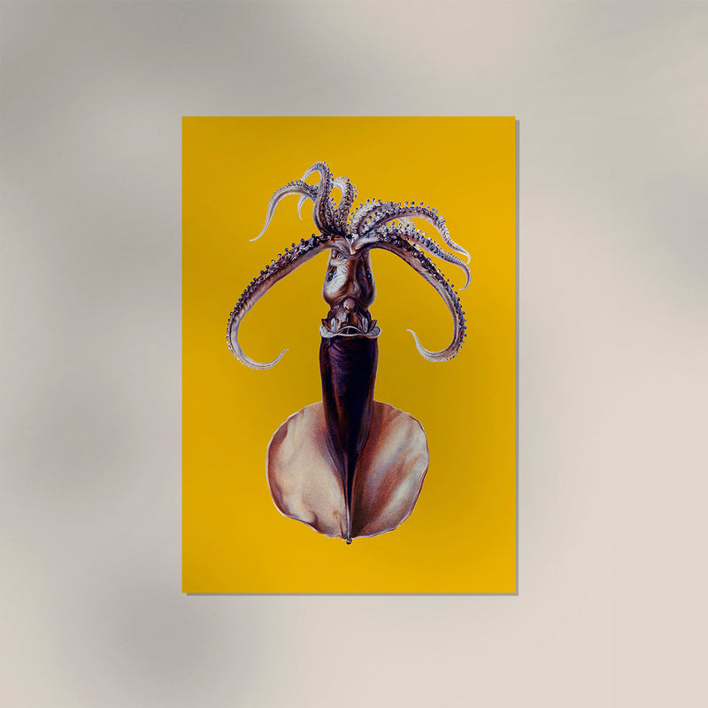 Yellow Squid Art Poster – UV-beständig, Fine Art Print, Meeresmotiv — Ansicht 3