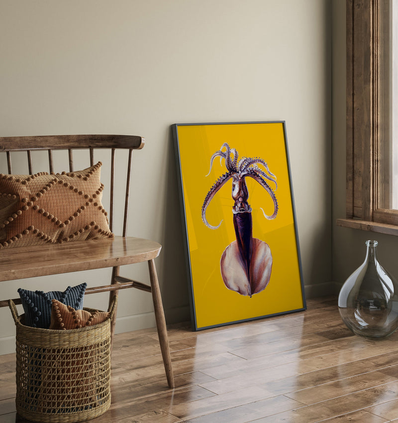 Yellow Squid Art Poster – UV-beständig, Fine Art Print, Meeresmotiv — Ansicht 2