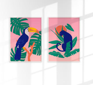 Pink Tropical Set of 2 Prints – Fine Art Print | UV-beständig | Modernes Duo