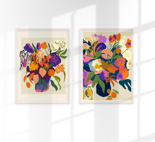 Elegantes Set aus 2 Fine Art Prints oder Canvas mit Blumenmotiven, Größen A3 und A2, ungerahmt, flexibel präsentierbar.
