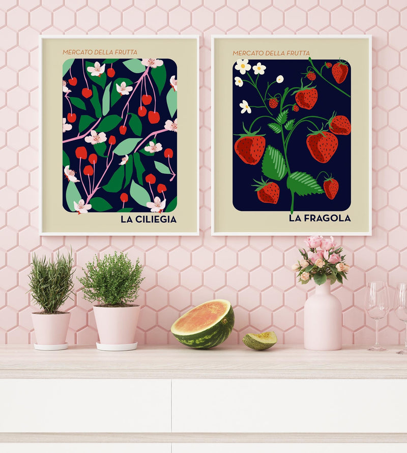 Cherry & Strawberry Set of 2 Prints – Fruit Art Fine Art Print auf Papier oder Canvas — Ansicht 2