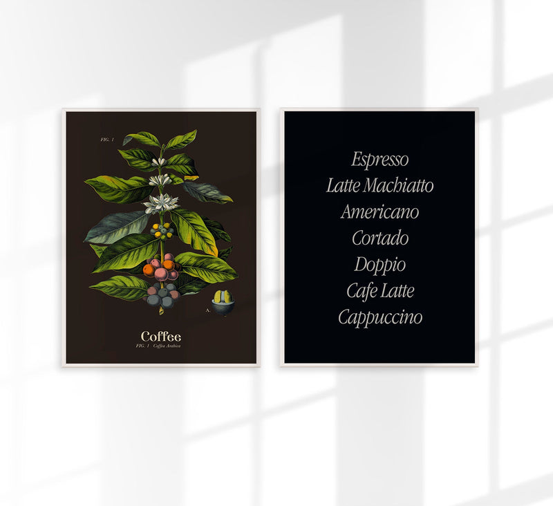 Coffee Dark Set of 2 Prints – Art Print Coffee Black & White — Patroa Studio