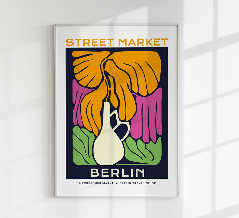 Berlin Street Market White Vase Graphic Art Poster – Fine Art Print A3–A0 — Patroa Studio
