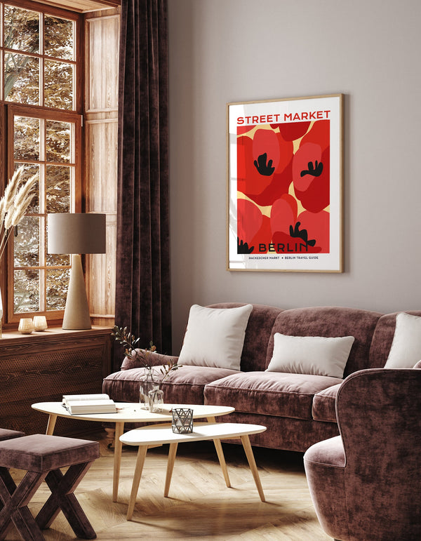 Berlin Street Market Poppy Flowers Graphic Art Poster – Fine Art Print