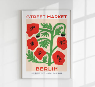 Berlin Street Market Red Flowers Graphic Art Poster – Fine Art Print Botanical Modern