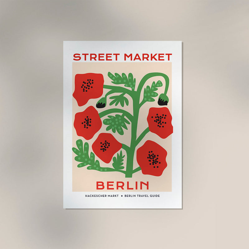 Berlin Street Market Red Flowers Graphic Art Poster – Fine Art Print Botanical Modern — Ansicht 3