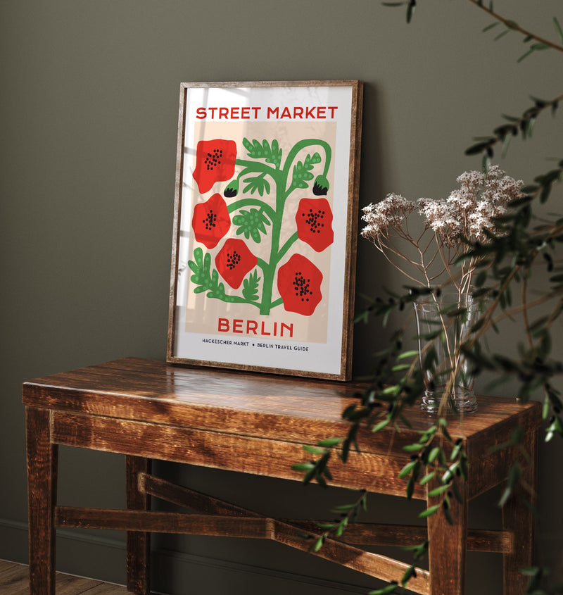 Berlin Street Market Red Flowers Graphic Art Poster – Fine Art Print Botanical Modern — Ansicht 2