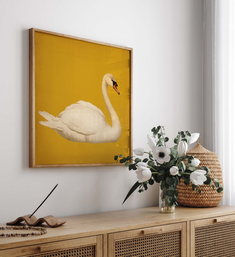 White Swan in Yellow Squared Print – Kunstdruck Fine Art — Ansicht 2