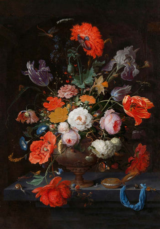 Still Life with Flowers and a Watch by Abraham Mignon Botanical Poster
