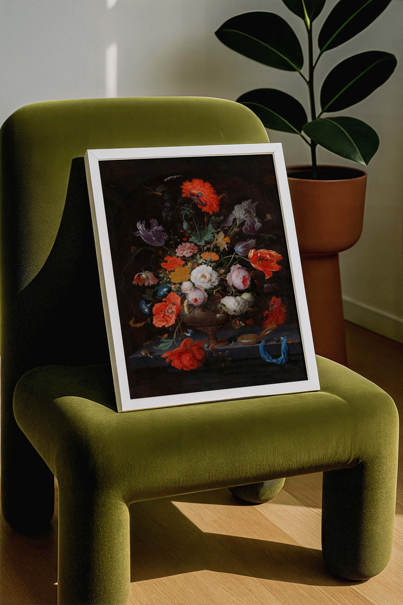 Still Life with Flowers and a Watch by Abraham Mignon Botanical Poster — Ansicht 2