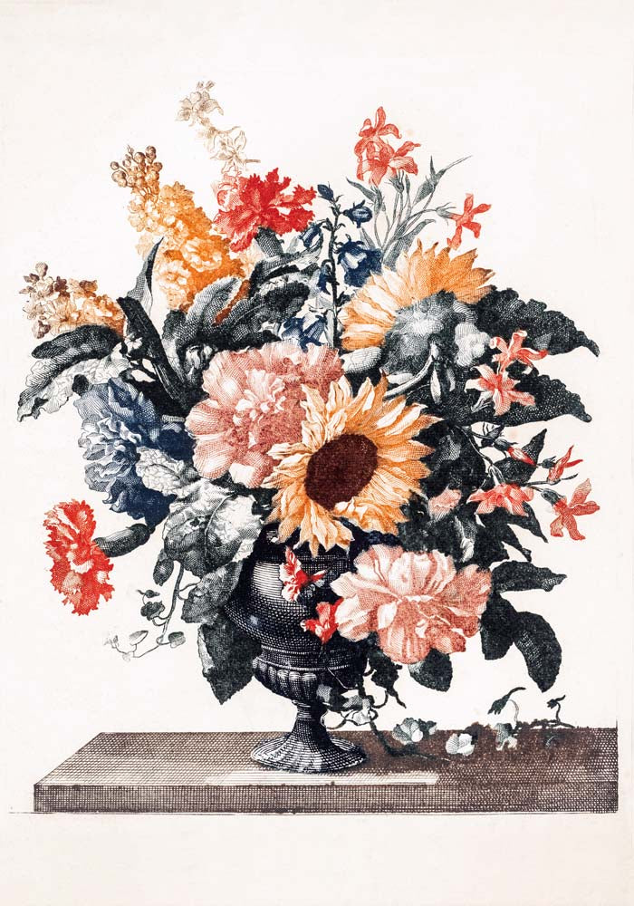 Stone vase with flowers with Sunflowers and Carnations by Johan Teyler Botanical Poster — Ansicht 4