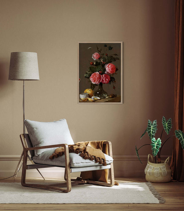 Still Life with Roses and Orange Botanical Poster – Kunstdruck Berlin