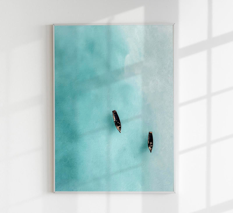 Boats drifting in the clear waters Art Poster – Coastal Fine Art Print — Patroa Studio