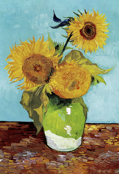 Vase with Three Sunflowers Blue by Van Gogh – Art Print