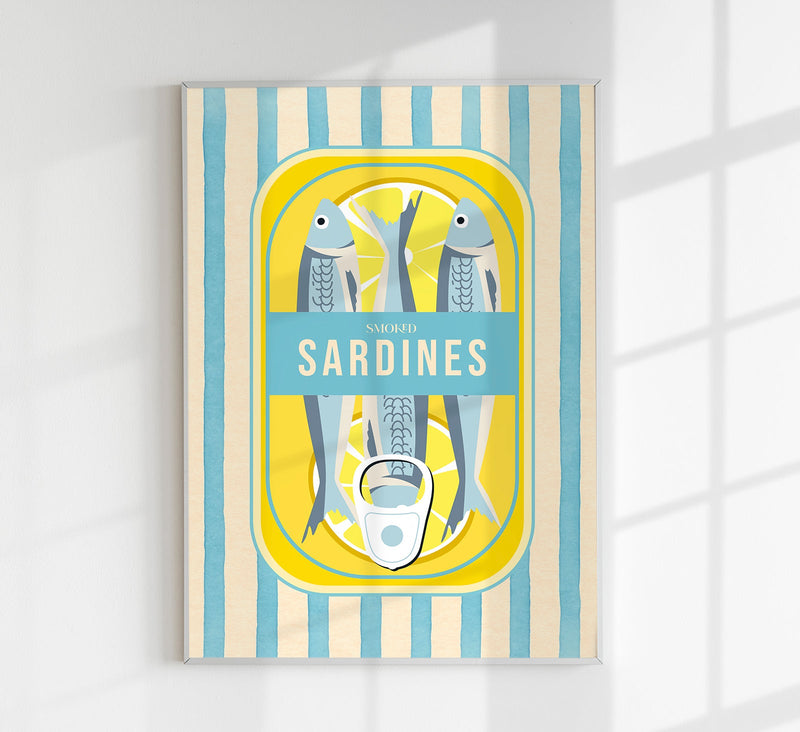 Smoked Sardines Striped Art Print – Fine Art Canvas Retro Küstendeko — Patroa Studio
