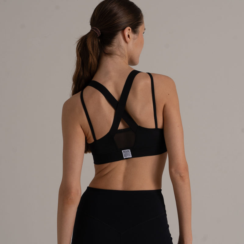Sports Bra Holy Schwarz Netzeinsätze breiter Halt ECONYL — Ansicht 3