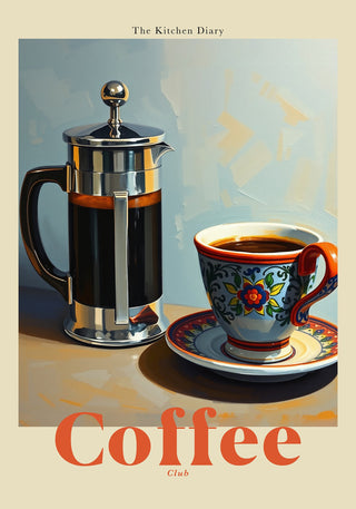 The Kitchen Diary: Coffee Club French Press – Fine Art Print | Modern Kitchen Art | Premiumqualität
