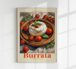 The Kitchen Diary: Burrata, Pomodorini & Basilico – Culinary Art Poster | UV-beständig | Premium Kunstdruck aus Berlin
