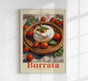 The Kitchen Diary: Burrata, Cherry Tomatoes & Basil – Culinary Art Poster UV-resistant