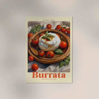 The Kitchen Diary: Burrata, Pomodorini & Basilico – Culinary Art Poster | UV-beständig | Premium Kunstdruck aus Berlin