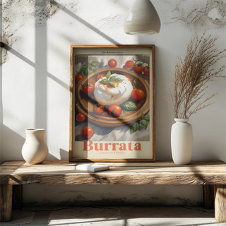 The Kitchen Diary: Burrata, Pomodorini & Basilico – Culinary Art Poster | UV-beständig | Premium Kunstdruck aus Berlin