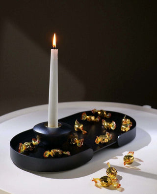 Tablett Butler Siqual-Design Schwarz mit Kerzenständer