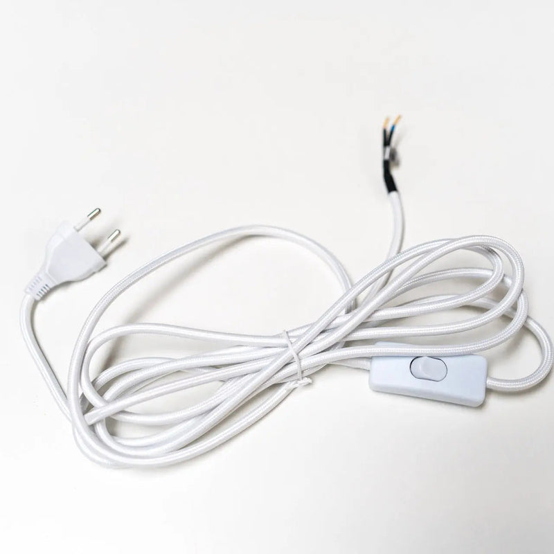 Textilkabel weiß und schwarz mit Stecker und Kippschalter – verschiedene Längen — Gofurnit