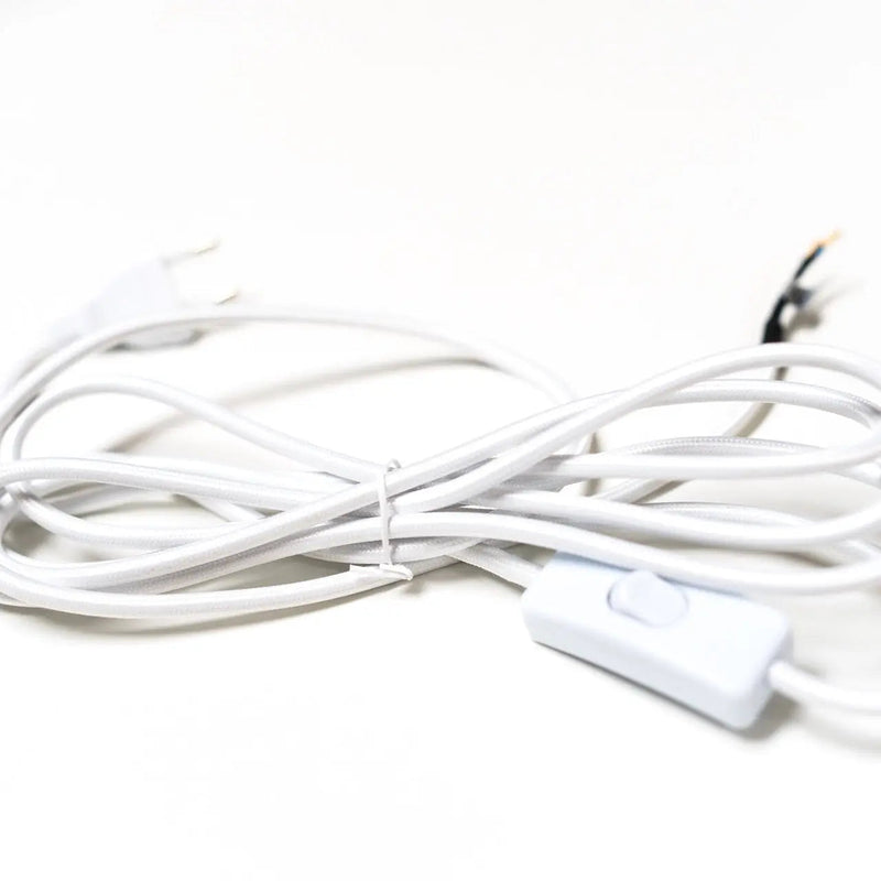 Textilkabel weiß und schwarz mit Stecker und Kippschalter – verschiedene Längen — Ansicht 3