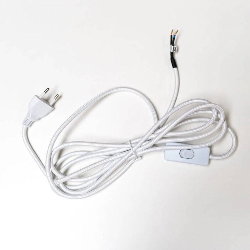Textilkabel weiß und schwarz mit Stecker und Kippschalter – verschiedene Längen — Ansicht 4