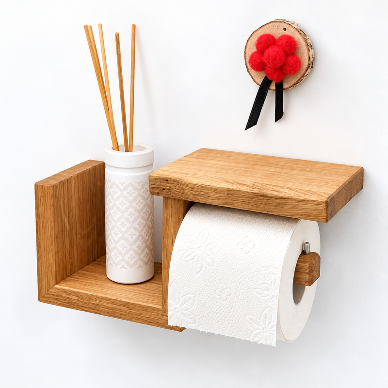 Toilettenpapierhalter LOTHAR Massivholz Eiche handgefertigt — Woodkopf