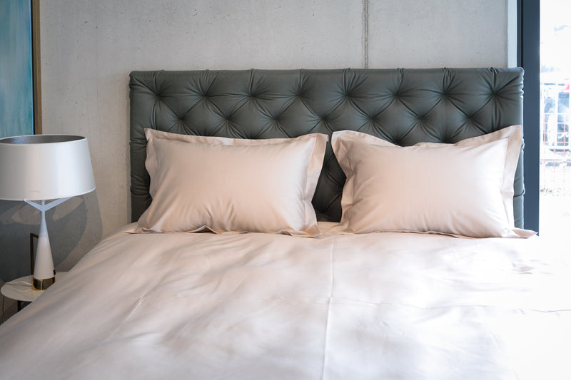 Duvet Cover Set Plain Beige Mercerized Cotton Sateen 300 TC Easy Iron — von der Thannen Luxury Bedding