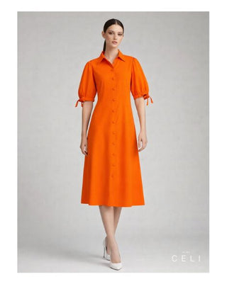 A-Line Leinenkleid Orange – 100 % Leinen | Knopfleiste | Sommerlich & luftig