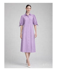 A-Line Linen Dress Lavender – 100% Linen, adjustable puff sleeves, size XL — Ansicht 1