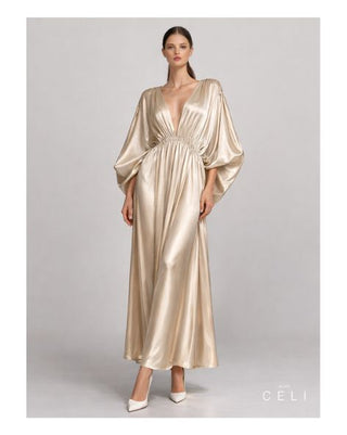 ALINE CELI – Kleid Soleil D’Or | Duchesse-Satin | Perlgold