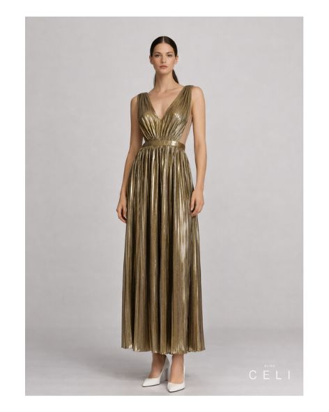 Lumière Pleated Metallic Dress – Aline CELI Couture Women's Dress — Ansicht 1