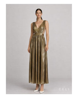 Kleid Lumière Plissé – Metallic | Plissiert | ALINE CELI