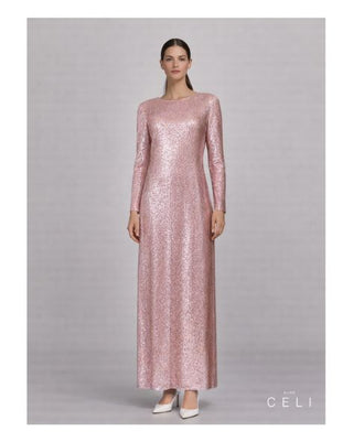 Kleid Lumière Rose – Pailletten | Lang | ALINE CELI