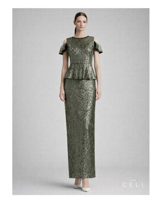 Peplum Kleid – Pailletten | Lang | ALINE CELI