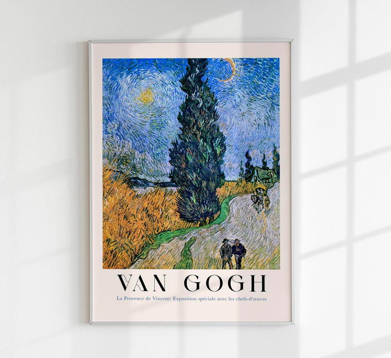 Road with Cypress and Star – Fine Art Print UV-resistent | Van Gogh Kunstposter — Patroa Studio