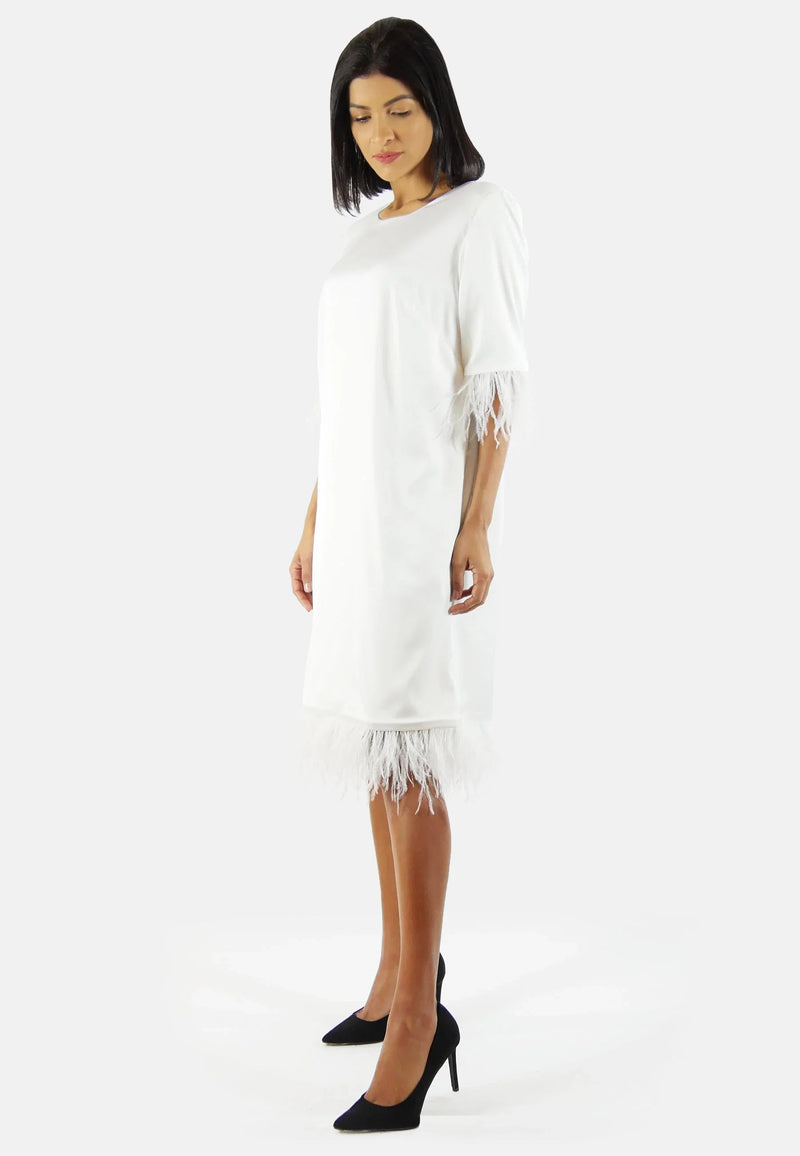 Katerine dress made of recycled polyester with feather details - white, EU production — Ansicht 2