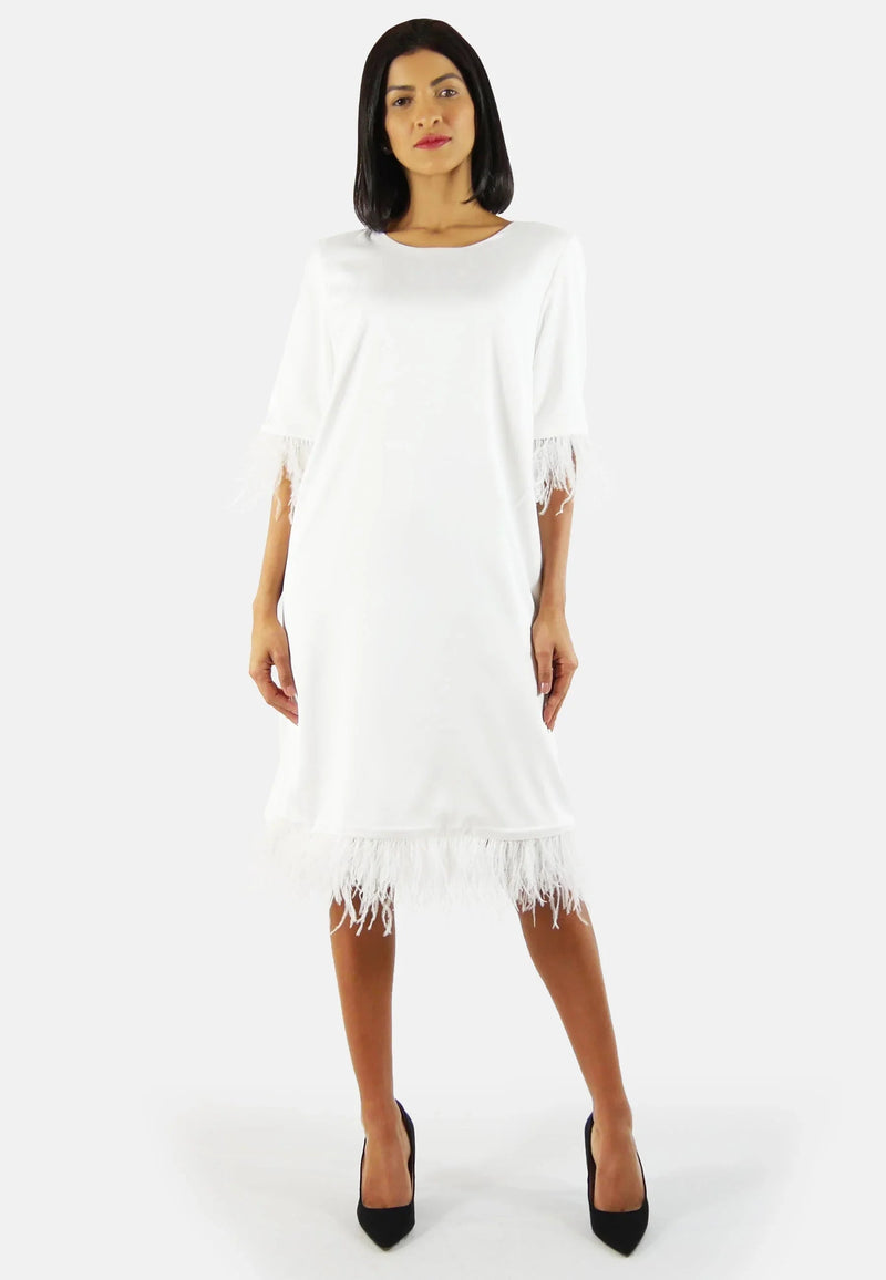Katerine dress made of recycled polyester with feather details - white, EU production — Ansicht 3