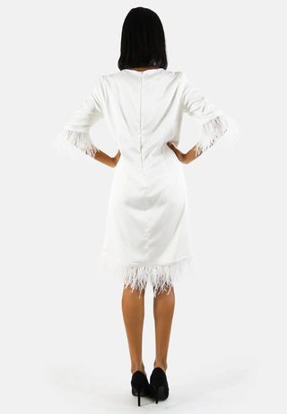 Sustainable Fabric Katerine dress, recycled polyester | White | Feather details | EU production