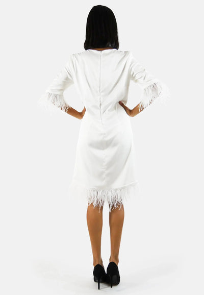 Katerine dress made of recycled polyester with feather details - white, EU production