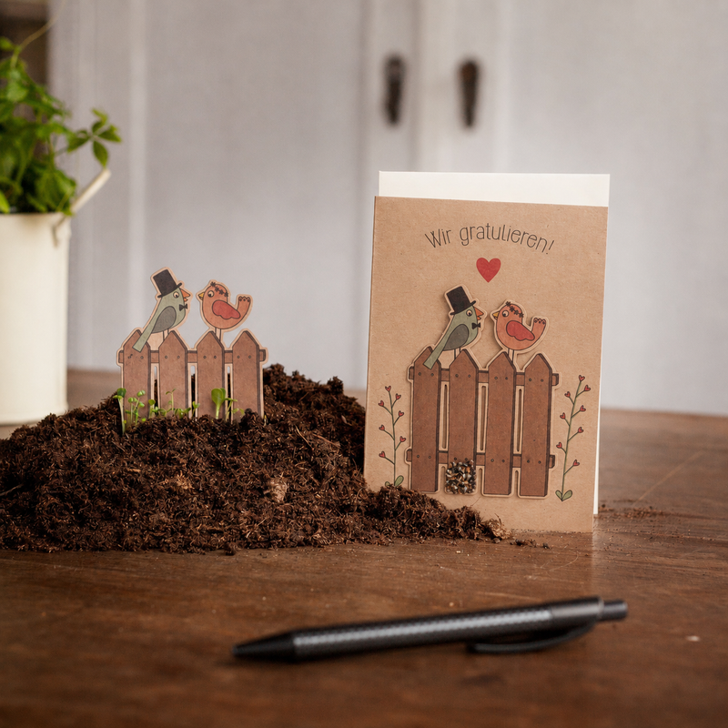 Wedding card "Bird Wedding" with seed paper plant marker — Die Stadtgärtner